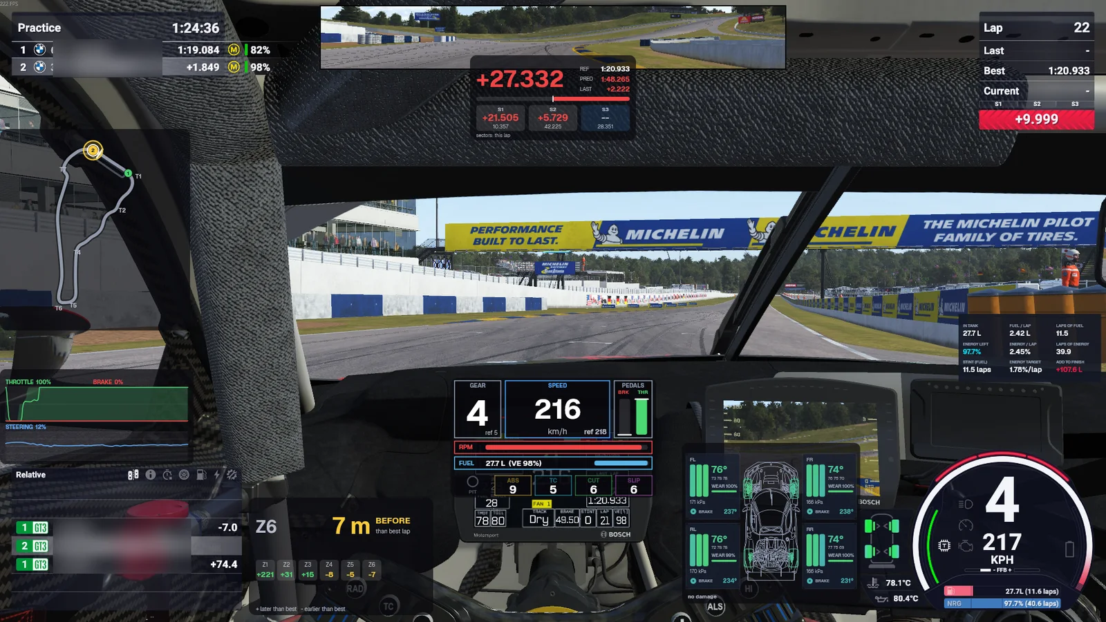 The in-game HUD drawn over the cockpit