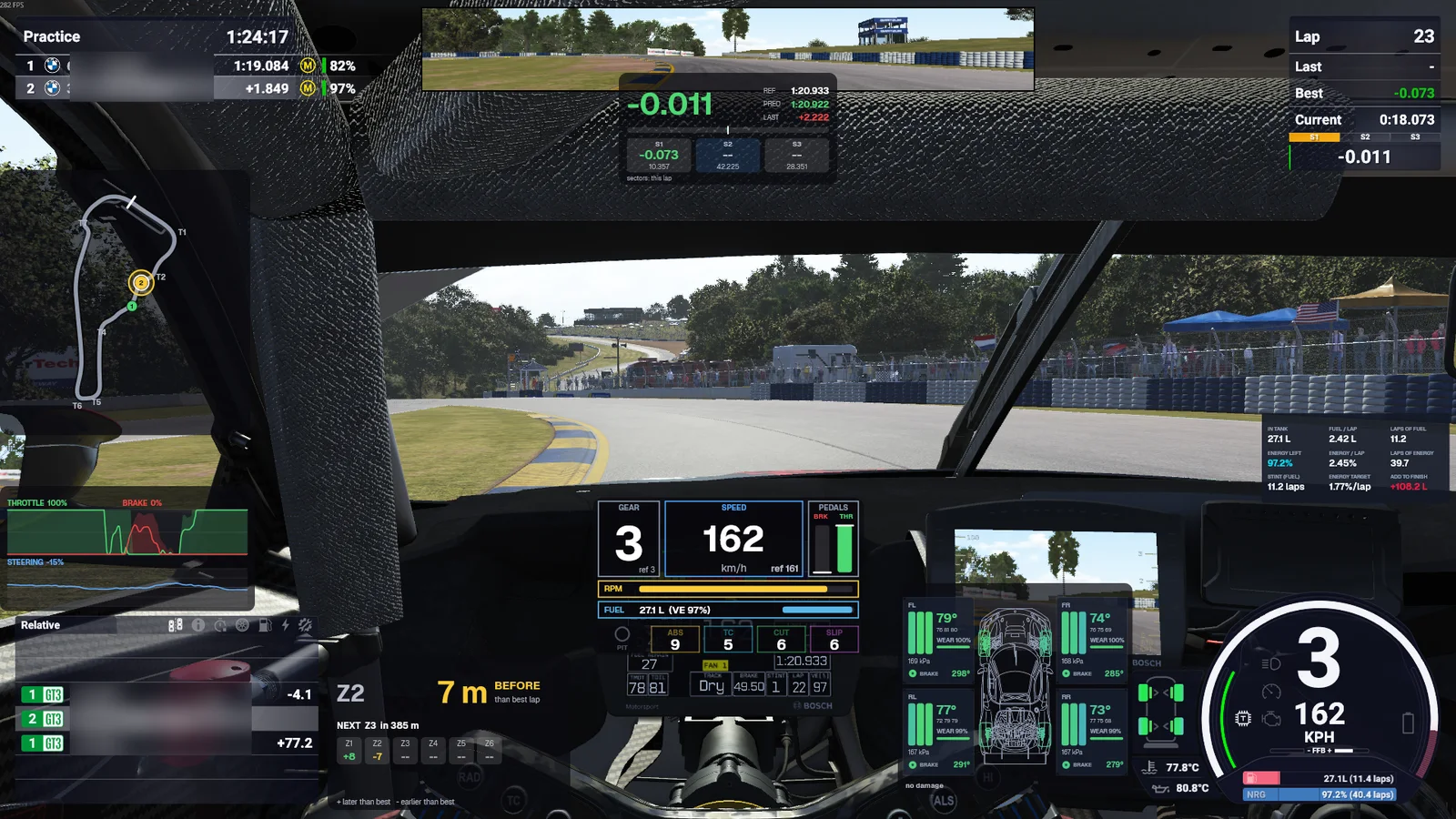 The in-game HUD during a lap
