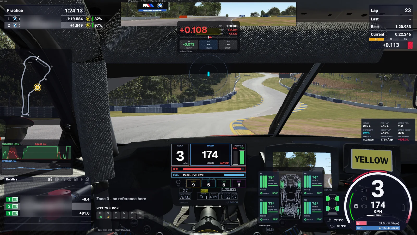 The in-game HUD with a yellow flag shown